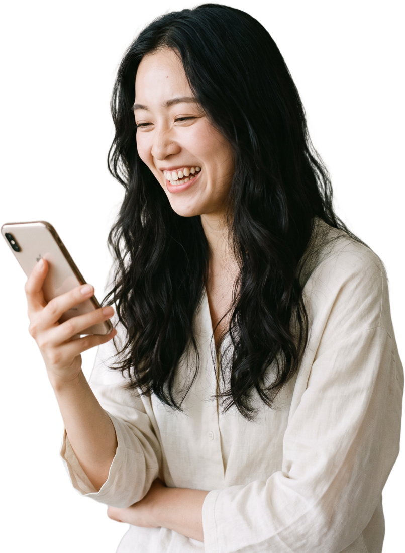 スマホを見て笑う女性